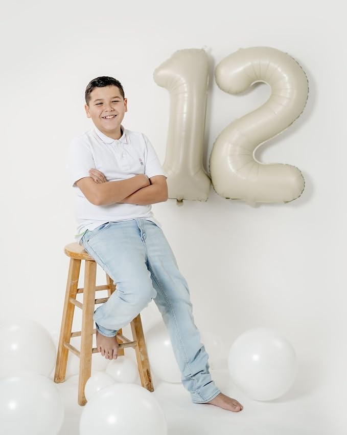 Number 12 Balloons 40 Inch for 12 21 Birthday Party Decoration, Cream White | - Image 2