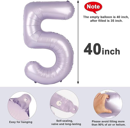 Number 5 Balloons 40 Inch for 5 15 Birthday Decorations, Cream Purple | Jumbo - Image 5