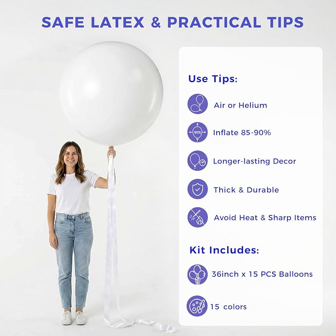 KOOGEL 36 Inch Assorted Rainbow Large Latex Balloons, Shower Wedding Carnival - Image 7
