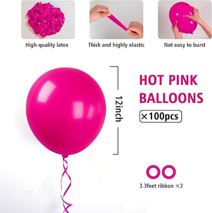 BAUANOOY 100pcs Hot Pink Balloons 12 inch, Bright Pink Latex Balloons - Image 2