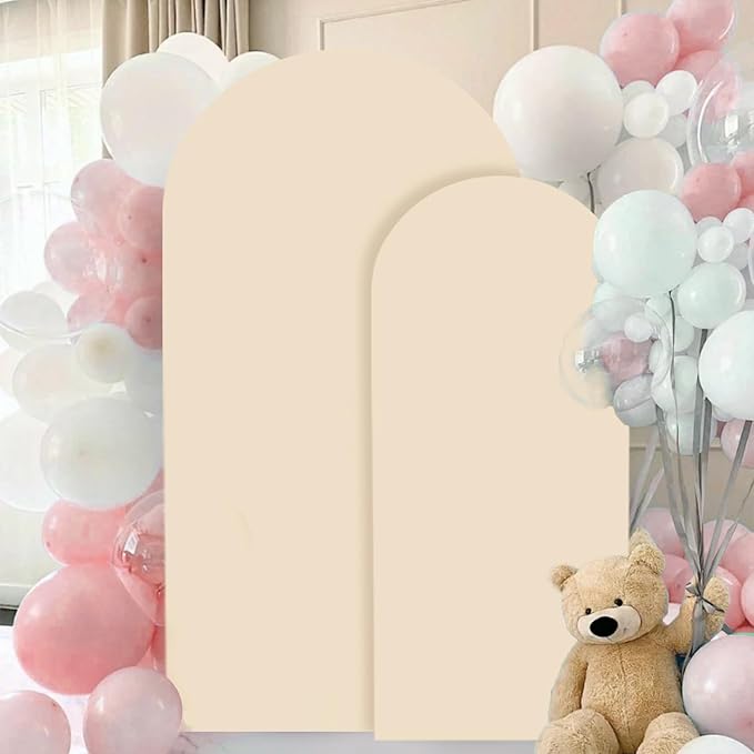FANPROMS Beige Spandex Arch Cover Set of 2 Arch Covers Stretchy Backdrop Chiara - Image 5