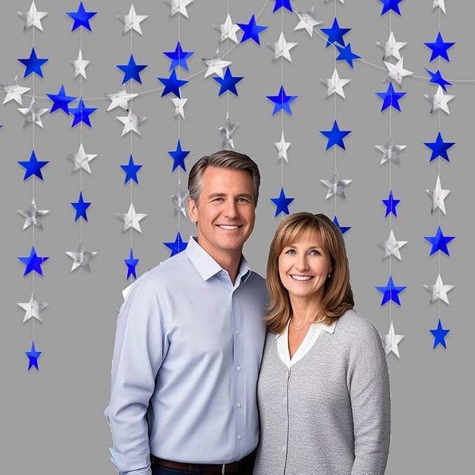Blue Silver Shining Star Hanging Garland Blue Silver Hanging Sparkling Star - Image 4
