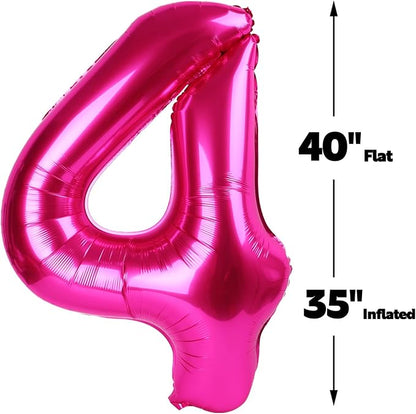 Hot Pink Number 4 Balloon 40 inch, Balloon numbers party supplies, deco photo - Image 2