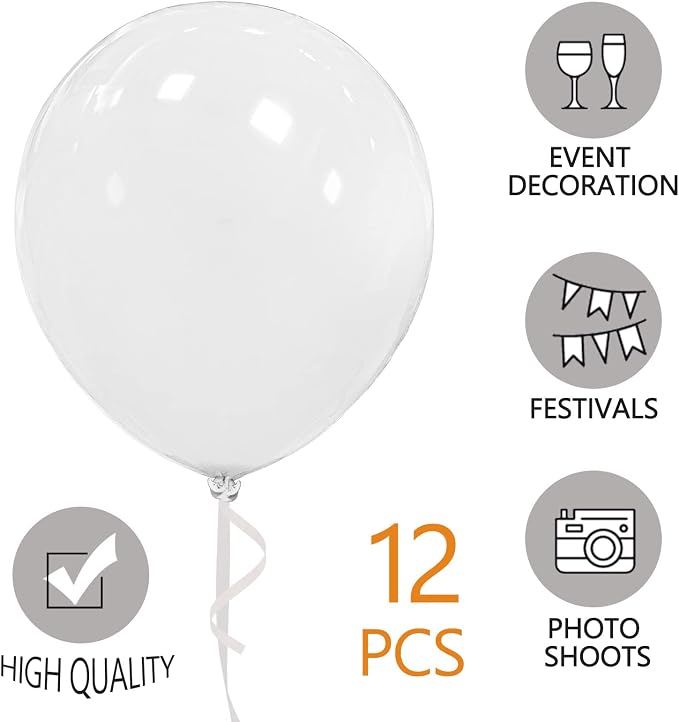 White Balloons 18 Inch 12 Pack Large Latex Party Balloons Round Helium Balloon - Image 3