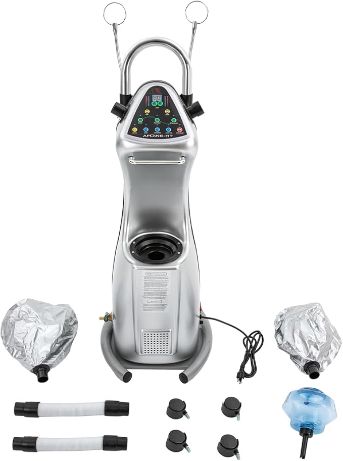 7 in 1 Professional Stand Hood Hair Steamer Multifunctional Hooded Treatment Perming Machine, Adjustable Height Rolling Hair Color Processor, Hooded Hair Dryer with Control Panel and Wheels