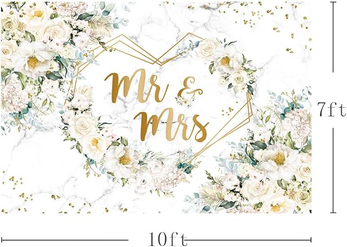 AIBIIN 10x7ft Mr and Mrs Floral Backdrop - Image 3