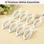 8 Pack Glossy White Flat Hair Clips for Women – Sleek Non-Slip Claw Clips with Strong Hold, Minimalist Hair Accessories for Bridal, Office, or Everyday Wear