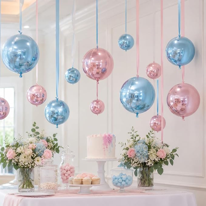 Pink Blue Round Foil Balloons - Image 7