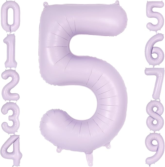Light Purple Number 5 Balloon, 40 Inch Big Large Foil Helium Number Balloons by AIQINHU