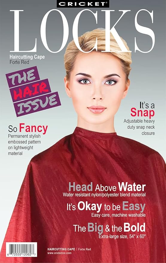 Cricket Forte Haircutting Cape Professional Salon Barbershop Hairdresser Hairstylist Cape for Clients, Adjustable Snap Neck Closure, Red