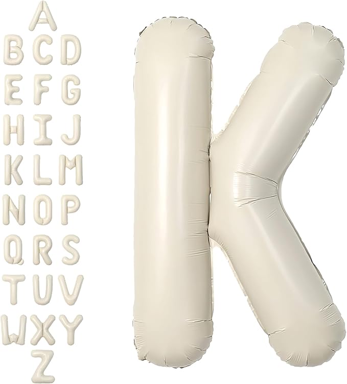 SUWEN 40 Inch Cream Large K Letter Balloons Big Foil Helium A-Z | Jumbo Mylar by SUWEN