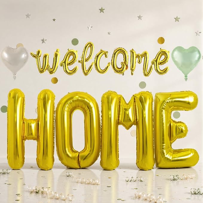 TONIFUL 2 Size Gold Foil WELCOME HOME Balloons Banner Letter Decorations | by TONIFUL