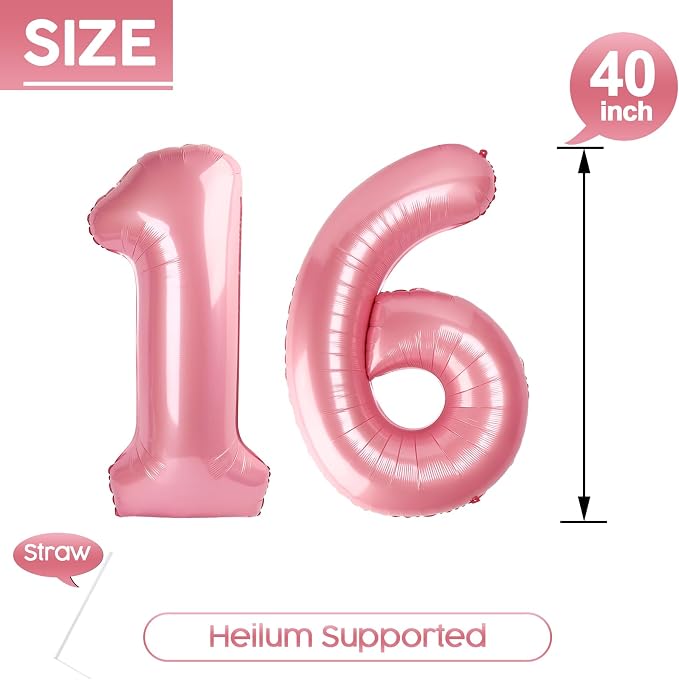 16 Balloon - Pastel Pink Birthday Number Balloons, 40 Inch Decorations | Pastel - Image 5