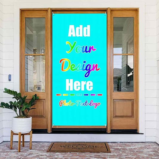 Personalized Door Cover, Cyan | Decorations Banners and Signs, Photo Text Logo by ZOLRITH