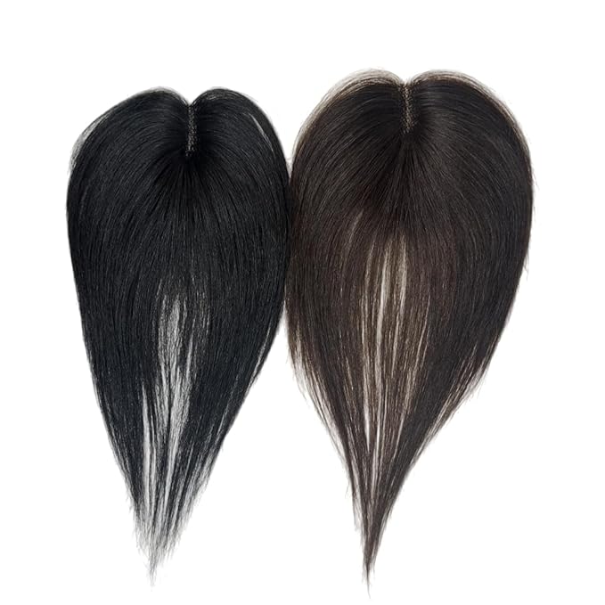 Anemone 100% Real Human Hair Topper No Need Clips Magic Paste Hair Seams 7x10cm Skin Base Fringe Bangs Easy to Wear (Dark Brown Middle Bangs)