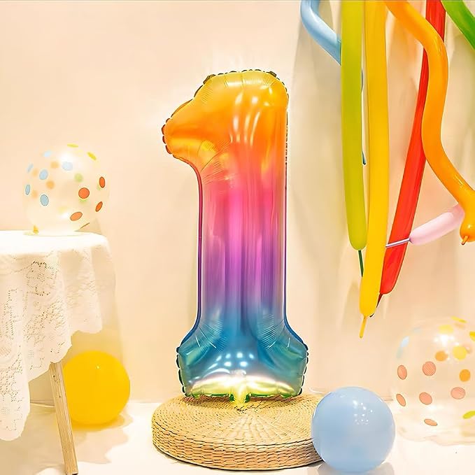 Rainbow Number 1 Balloon 40 Inch Rainbow 1 Balloon Giant Helium Foil Number 0 - Image 3