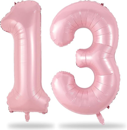 Big 13th Birthday Balloons, 40 Inch Pastel Pink Number 1 & 3 Helium Foil by Lingqiang