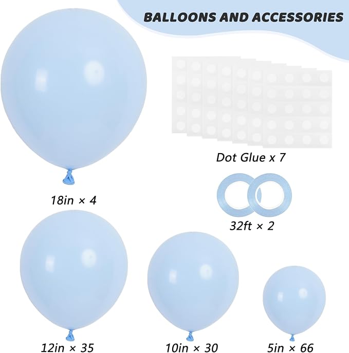 RUBFAC 135pcs Light Baby Blue Balloons Different Sizes 18 12 10 5 Inch - Image 2
