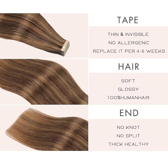 Human Hair Tape in Hair Darkest Brown to Medium Brown 22 Inch 20pcs Seamless Skin Weft Tape in Hair Extensions Straight Double Sided Remy Invisible (P2/10#,22 Inch)