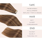 Human Hair Tape in Extensions, Darkest Brown to Medium Brown Extensions Real Human Hair 14 Inch 20pcs Remy Straight Tape ins Invisible Tape in Hair Extensions Human Hair (P2/10#,14 Inch)