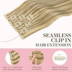 GOO GOO Clip in Hair Extensions Real Human Hair, Remy Human Hair Extensions Clip ins for Women, Natural Human Hair, 18inch 110g 7Pcs, 16/22 Light Blonde Highlighted Golden Blonde