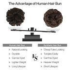 FESHFEN Human Messy Buns - 100% Human Hair Bun Real Scrunchies Hair Pieces Ponytail Extensions Wavy Tousled Updo Chignon Hairpieces for Women, Dark Brown