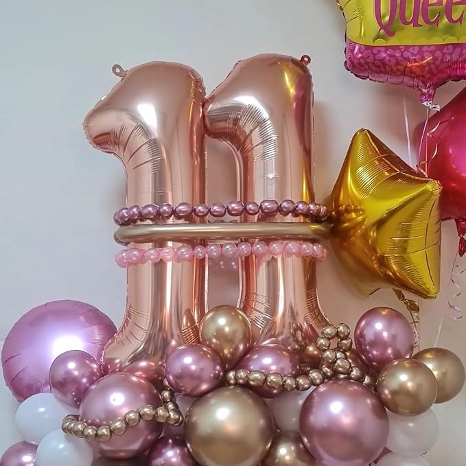 Rose Gold 11 Number Balloons, 40 Inch Big Giant Jumbo 11 Balloon Numbers Rose - Image 2