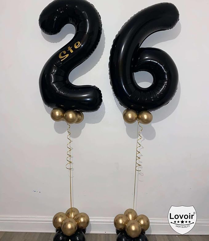Black 26 Number Balloons, 40 Inch Giant Number 26 Balloons Foil Mylar Helium - Image 5