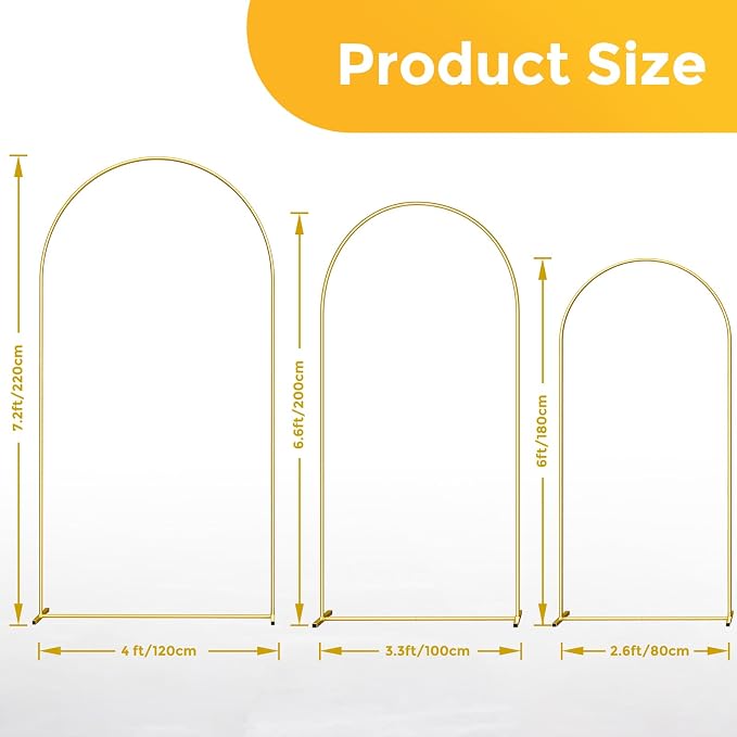 Metal Arch Backdrop Stand 7.2FT & 6.6FT & 6FT Gold Wedding Arch Frame, Balloon - Image 5