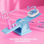 Electric Razors for Women - IPX7 Waterproof Pubic Hair Remover for Shower & Travel, 3-in-1 Bikini Trimmer with Body/Round/Curved Heads, Hypoallergenic Foil & Ceramic Blades, Self-Care Gifts for Her