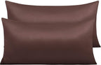 NTBAY Zippered Satin Pillow Cases for Hair and Skin, Luxury King Hidden Zipper Pillowcases Set of 2, 20x36 Inches, Dark Brown