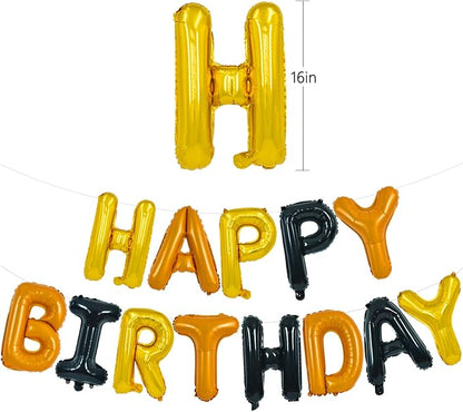 TONIFUL 16 Inch Black Orange Gold Happy Birthday Balloons Banner Decoration | - Image 2