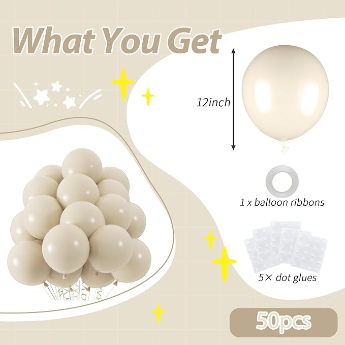 50pcs Sand White Balloons, 12inch White Sand Party Latex Balloon | Helium Ivory - Image 2