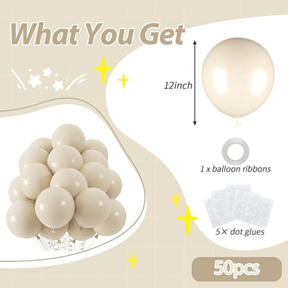 50pcs Sand White Balloons, 12inch White Sand Party Latex Balloon | Helium Ivory - Image 2