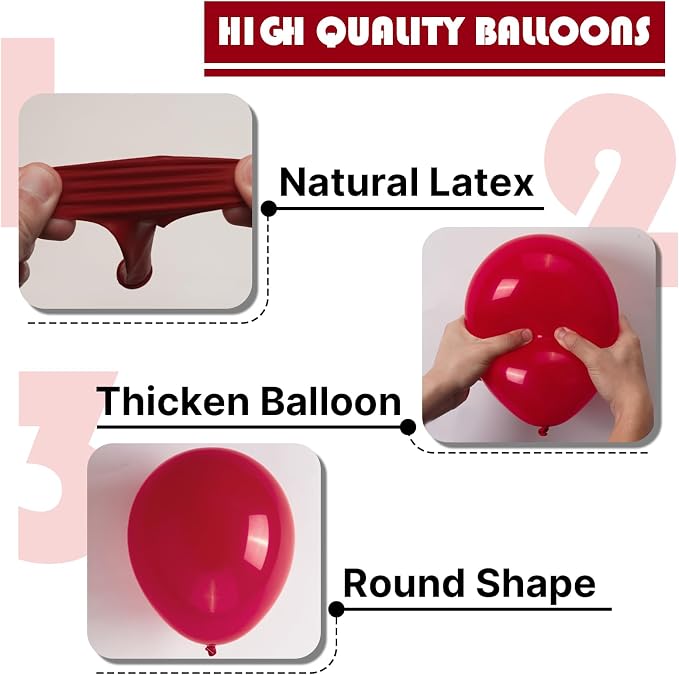 PartyWoo Burgundy Balloons 100pcs Dark Red Maroon Ruby Red Color | 12 Inch - Image 8