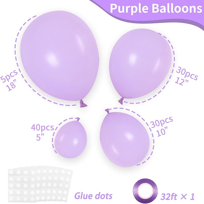 RUBFAC Lavender Purple Balloons Different Sizes 105pcs 5/10/12/18 Inches - Image 2