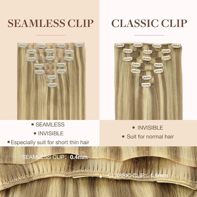 GOO GOO Clip in Hair Extensions Real Human Hair, Remy Human Hair Extensions Clip ins for Women, Natural Human Hair, 20inch 110g 7Pcs, 16/22 Light Blonde Highlighted Golden Blonde