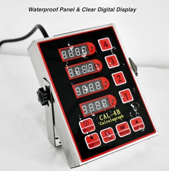 Commercial Kitchen Timer, 4-Channel Digital Timer for Cooking, Loud Alarm Volume +/-, Food Truck Restaurant Supplies, Heavy Duty Stainless Steel Large Timers with Waterproof Panel & Memory Function