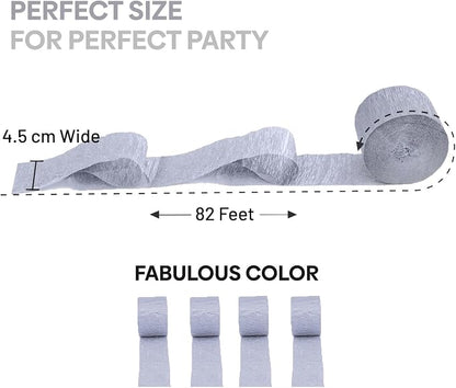 4 Silver Crepe Paper Streamers, 328ft Pack of Party Decorations | Each roll is - Image 2