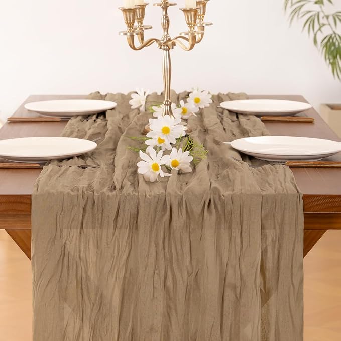 Cheesecloth Table Runner Summer Boho Wedding Birthday Party Home Decor | Nude - Image 5