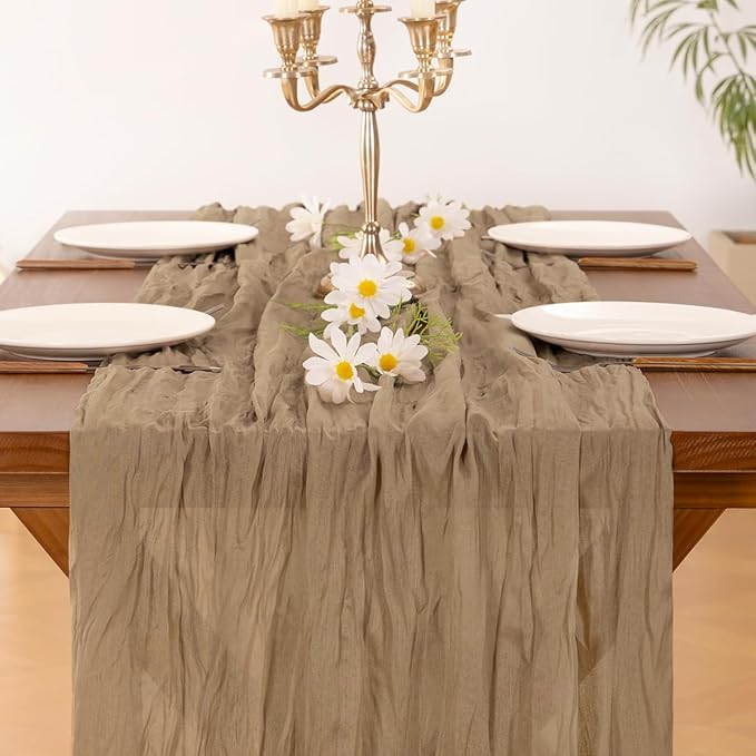 Cheesecloth Table Runner Summer Boho Wedding Birthday Party Home Decor | Nude - Image 5