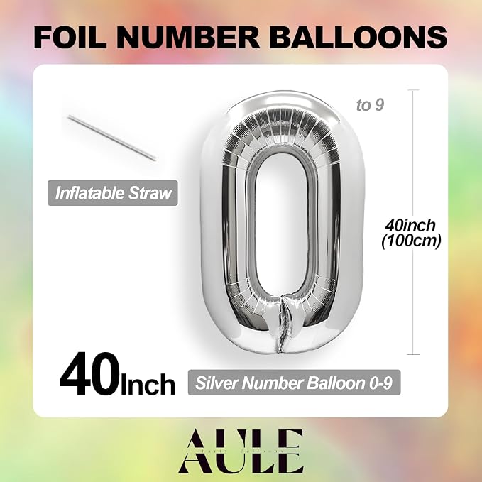 AULE 40 Inch Silver 8 Balloon Number Foil 0-9 Birthday Big Numbers | Birthday - Image 4