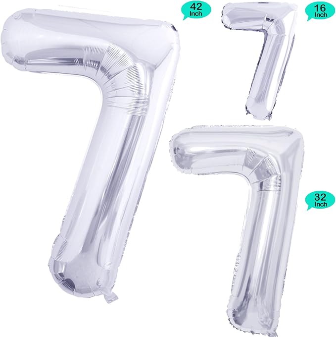 Silver Foil Balloons Number 7, Huge Number Balloons - Image 2