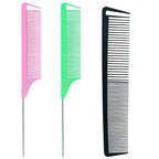 3-in-1 Rat Tail & Pintail Comb Set - Carbon Fiber & Stainless Steel for Braids, Barber Styling, Salon & Home Use (Black, Pink, Green)
