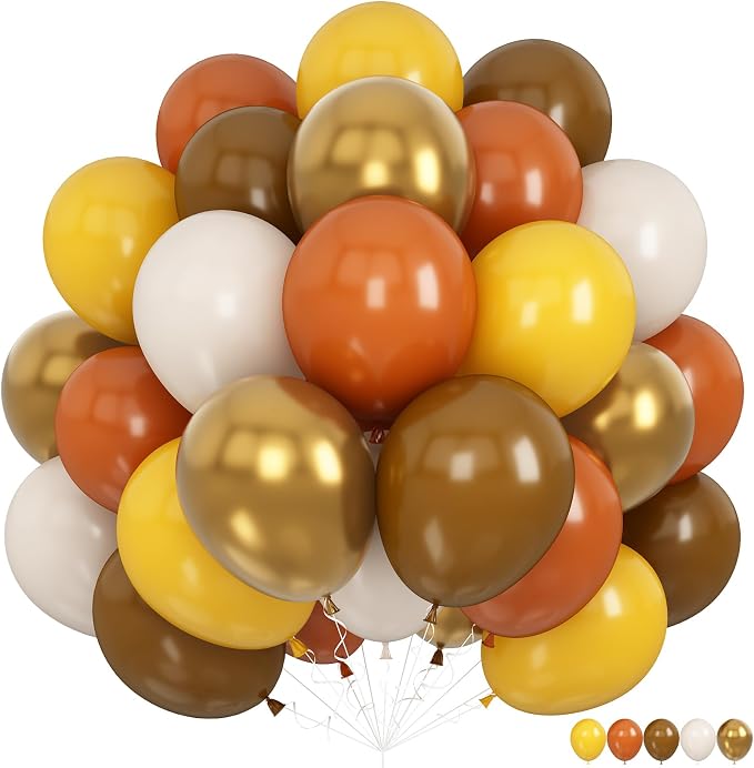 Fall Balloons, 12 Inch Burnt Orange Brown Metallic Gold Balloon by KEPMOV