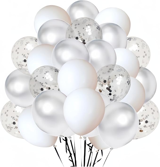 300 Pack White and Silver Balloons 12 Inch Silver Confetti Balloon by ZWZLIULIAN