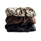Suncdelv Silk,100% Silk Scrunchies for Hair,22 Momme Hair Ties for Anti-Crease & Breakage,Natural Women Hair Accessories，Fashion Hairbands 3PCS（Leopard print）