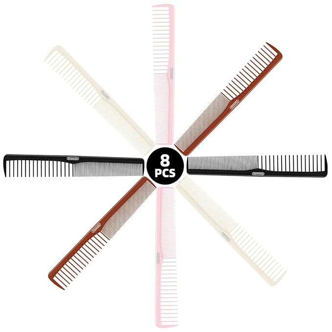 Combs Set, Classic Hair Comb, Fine and Wide Teeth, For Hairdressing, Grooming, Detangling, Sectioning, Teasing, For Women and Men, 7 Inches, 4 Colors and 8 Pieces