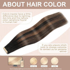 Tape in Hair Extensions Human Hair Balayage Natural Black Mixed Chestnut Brown Hair Extensions 18 Inch 20pcs Remy Straight Human Hair Tape in Extensions Skin Weft Tape Extensions Human Hair