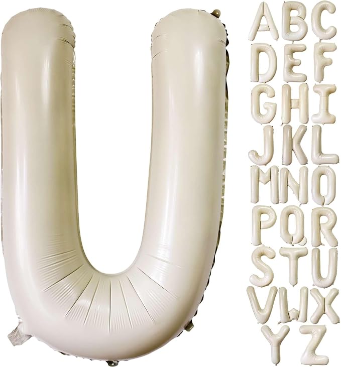 Cream White Letter U Balloons, 40 Inch Giant Letter Balloons U Foil Mylar by Lovoir